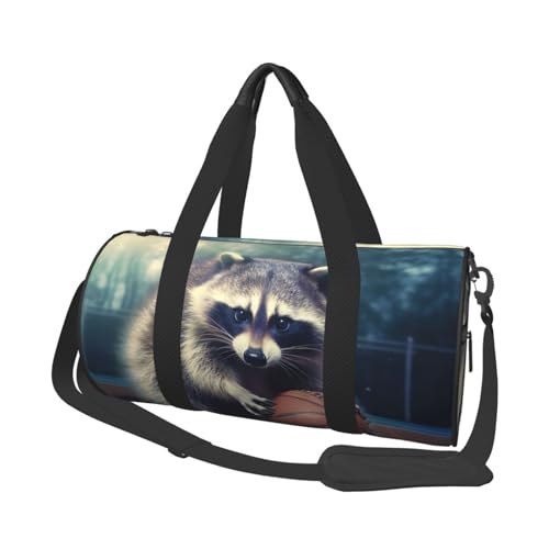 Reisetasche, leicht, klein, faltbar, Wochenendtasche, Übernachtungstasche, mit verstellbarem Schultergurt, Tragetasche, lustiger Waschbär, Basketball, Krankenhaus-Tasche für Damen und Herren von SDTYKHJ