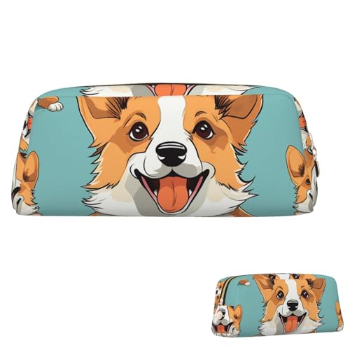 SDTYKHJ Corgi Federmäppchen mit niedlichem Hund, tragbar, Münzfach, ästhetische Kosmetiktasche, Leder, Make-up-Tasche von SDTYKHJ