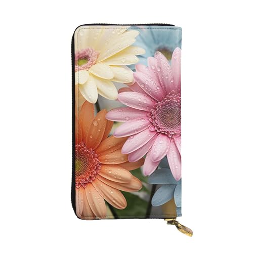 SDTYKHJ Damen-Geldbörse, Clutch, großes Fassungsvermögen, lange Geldbörse, buntes Gänseblümchen, Leder, Kartenhalter, Handyhalter, Reisegeldbörse von SDTYKHJ