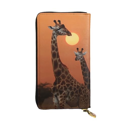 SDTYKHJ Damen Geldbörse Clutch Große Kapazität Lange Brieftasche Giraffe bei Sonnenuntergang Leder Damen Karte Handy Halter Reise Geldbörse von SDTYKHJ