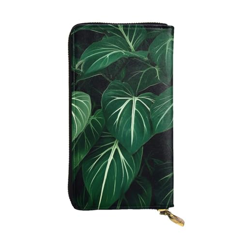 SDTYKHJ Damen Geldbörse Clutch Große Kapazität Lange Brieftasche Grün Lange Blätter Leder Damen Karte Handy Halter Reise Geldbörse von SDTYKHJ