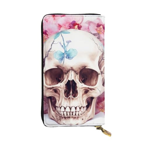 SDTYKHJ Damen Geldbörse Clutch Große Kapazität Lange Brieftasche Menschlicher Schädel Blumen Leder Damen Karte Handy Halter Reise Geldbörse von SDTYKHJ