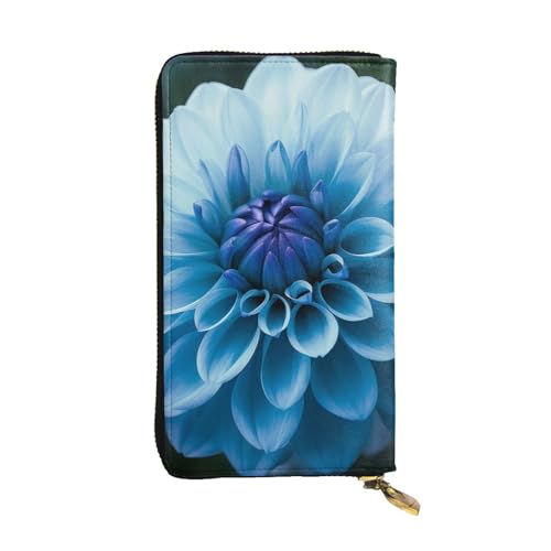 SDTYKHJ Damen Geldbörse Clutch Große Kapazität Lange Geldbörse Blau Dahlie Blume Leder Damen Karte Handy Halter Reise Geldbörse von SDTYKHJ