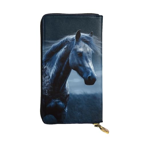 SDTYKHJ Damen Geldbörse Clutch Große Kapazität Lange Geldbörse Blau Pferd Leder Damen Kartenhalter Reise Geldbörse von SDTYKHJ