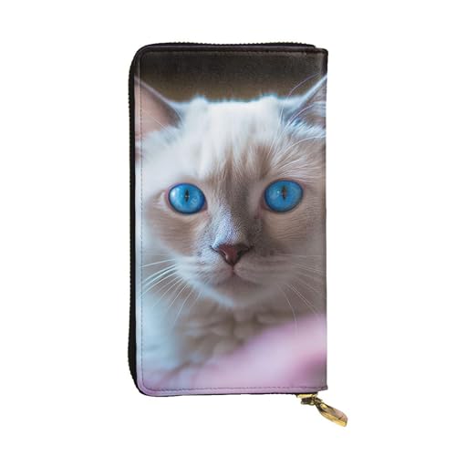 SDTYKHJ Damen Geldbörse Clutch Große Kapazität Lange Geldbörse Blauäugige Katze Leder Damen Karte Handy Halter Reise Geldbörse von SDTYKHJ