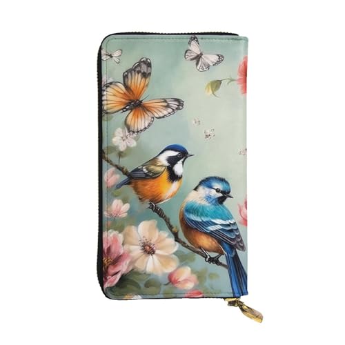 SDTYKHJ Damen Geldbörse Clutch Große Kapazität Lange Geldbörse Blumen Vögel und Schmetterling Leder Damen Karte Handy Halter Reise Geldbörse von SDTYKHJ