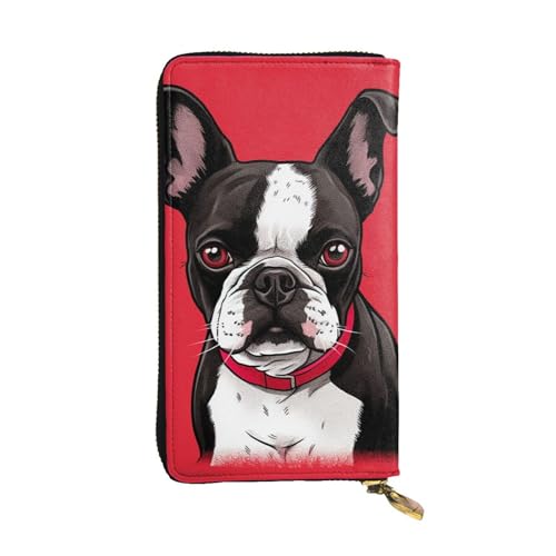 SDTYKHJ Damen Geldbörse Clutch Große Kapazität Lange Geldbörse Boston Terrier Hund Rot Leder Damen Kartenhalter Reise Geldbörse von SDTYKHJ