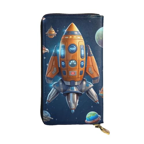 SDTYKHJ Damen Geldbörse Clutch Große Kapazität Lange Geldbörse Cartoon Raumschiff Rakete Leder Damen Karte Handy Halter Reise Geldbörse von SDTYKHJ