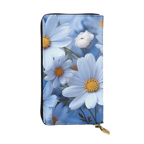 SDTYKHJ Damen Geldbörse Clutch Große Kapazität Lange Geldbörse Daisy Blau Leder Damen Kartenhalter Reise Geldbörse von SDTYKHJ