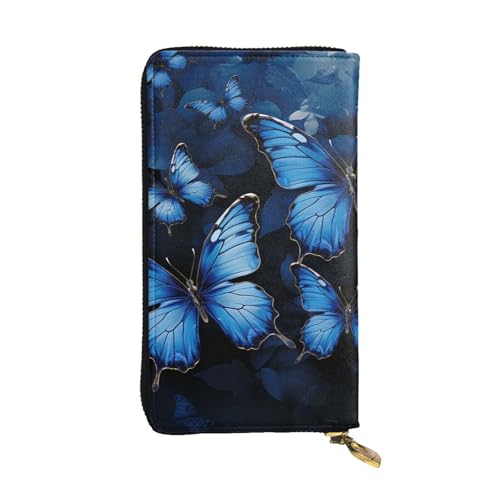 SDTYKHJ Damen Geldbörse Clutch Große Kapazität Lange Geldbörse Dunkelblau Schmetterlinge Leder Damen Kartenhalter Reise Geldbörse von SDTYKHJ