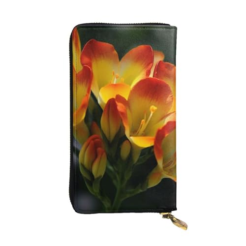 SDTYKHJ Damen Geldbörse Clutch Große Kapazität Lange Geldbörse Freesie Schöne Pflanze Blume Leder Damen Karte Handy Halter Reise Geldbörse von SDTYKHJ