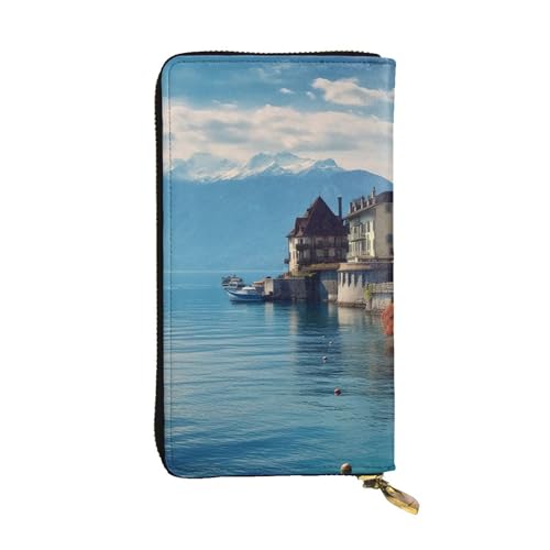 SDTYKHJ Damen Geldbörse Clutch Große Kapazität Lange Geldbörse Genfer See Schweiz Leder Damen Kartenhalter Reise Geldbörse von SDTYKHJ