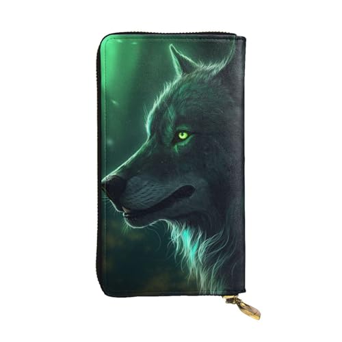 SDTYKHJ Damen Geldbörse Clutch Große Kapazität Lange Geldbörse Grün Wolf Leder Damen Karte Handy Halter Reise Geldbörse von SDTYKHJ