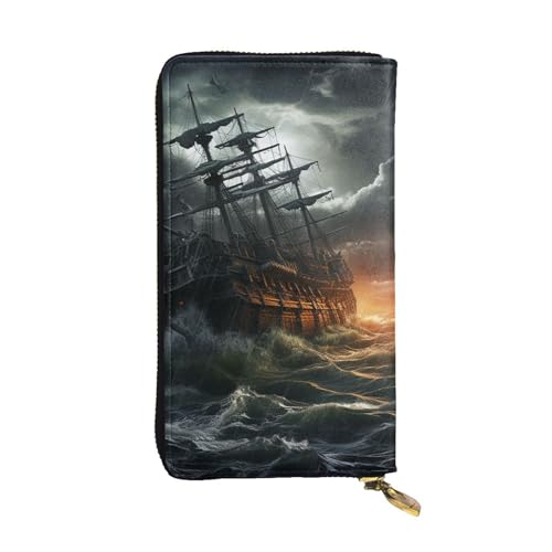 SDTYKHJ Damen Geldbörse Clutch Große Kapazität Lange Geldbörse Gruseliges Schiff auf See Leder Damen Kartenhalter Reise Geldbörse von SDTYKHJ
