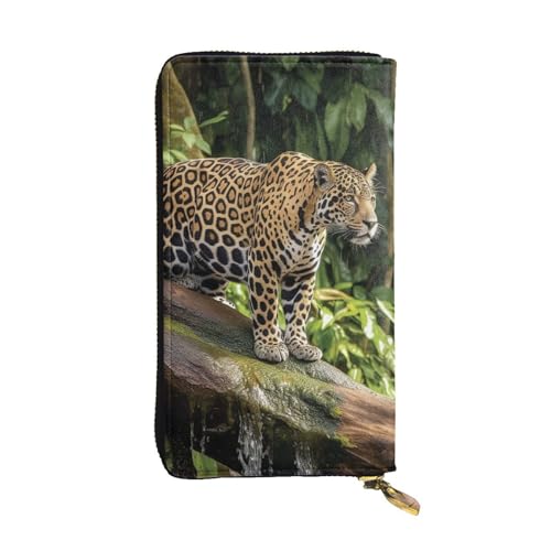 SDTYKHJ Damen Geldbörse Clutch Große Kapazität Lange Geldbörse Jaguar Katze auf Baum Stamm Wasserfall Leder Damen Karte Handy Halter Reise Geldbörse von SDTYKHJ