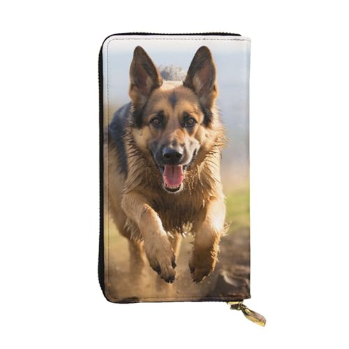 SDTYKHJ Damen Geldbörse Clutch Große Kapazität Lange Geldbörse Laufen Deutscher Schäferhund Leder Damen Karte Handy Halter Reise Geldbörse von SDTYKHJ