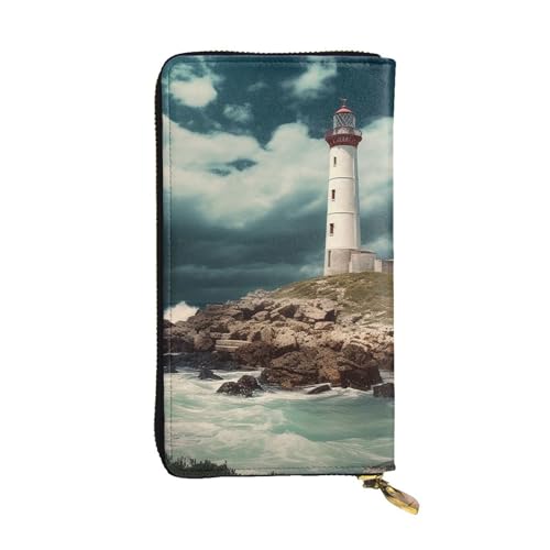 SDTYKHJ Damen Geldbörse Clutch Große Kapazität Lange Geldbörse Leuchtturm Meer Leder Damen Karte Handy Halter Reise Geldbörse von SDTYKHJ