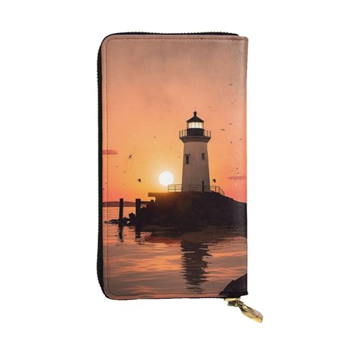 SDTYKHJ Damen Geldbörse Clutch Große Kapazität Lange Geldbörse Leuchtturm Sonnenaufgang Leder Damen Kartenhalter Reise Geldbörse von SDTYKHJ
