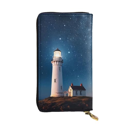 SDTYKHJ Damen Geldbörse Clutch Große Kapazität Lange Geldbörse Leuchtturm Unter Sternenhimmel Leder Damen Karte Handy Halter Reise Geldbörse von SDTYKHJ