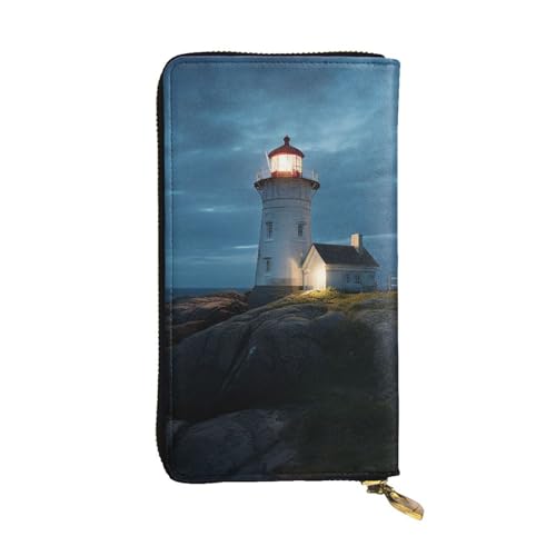 SDTYKHJ Damen Geldbörse Clutch Große Kapazität Lange Geldbörse Leuchtturm bei Nacht Leder Damen Kartenhalter Reise Geldbörse von SDTYKHJ