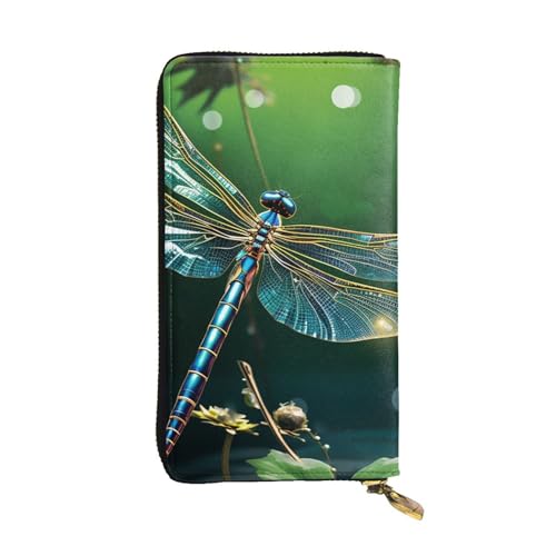 SDTYKHJ Damen Geldbörse Clutch Große Kapazität Lange Geldbörse Libelle Grün Leder Damen Karte Handy Halter Reise Geldbörse von SDTYKHJ