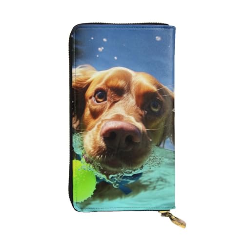 SDTYKHJ Damen Geldbörse Clutch Große Kapazität Lange Geldbörse Lustig Schwimmen Hund Leder Damen Karte Handy Halter Reise Geldbörse von SDTYKHJ