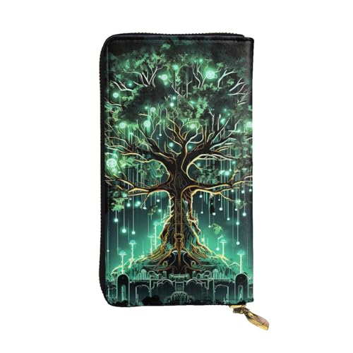 SDTYKHJ Damen Geldbörse Clutch Große Kapazität Lange Geldbörse Magisch Grün Baum Leder Damen Karte Handy Halter Reise Geldbörse von SDTYKHJ