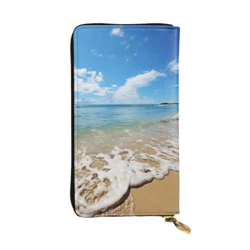 SDTYKHJ Damen Geldbörse Clutch Große Kapazität Lange Geldbörse Meer und Strand Leder Damen Karte Handy Halter Reise Geldbörse von SDTYKHJ