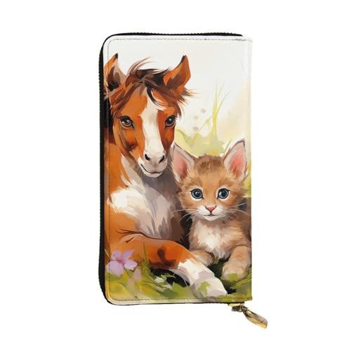 SDTYKHJ Damen Geldbörse Clutch Große Kapazität Lange Geldbörse Niedliches Pferd und Katze Leder Damen Karte Handy Halter Reise Geldbörse von SDTYKHJ