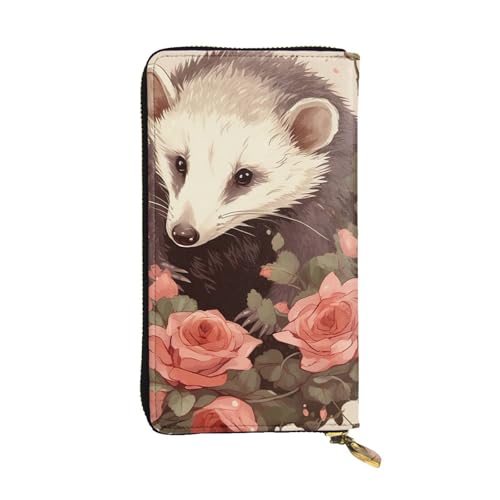 SDTYKHJ Damen Geldbörse Clutch Große Kapazität Lange Geldbörse Opossum und Rosen Leder Damen Karte Handy Halter Reise Geldbörse von SDTYKHJ