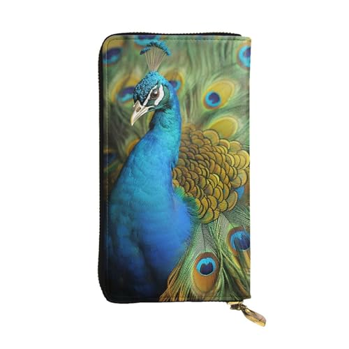 SDTYKHJ Damen Geldbörse Clutch Große Kapazität Lange Geldbörse Pfauen Feder Leder Damen Karte Handy Halter Reise Geldbörse von SDTYKHJ