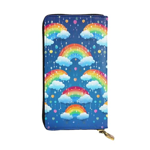 SDTYKHJ Damen Geldbörse Clutch Große Kapazität Lange Geldbörse Regenbogen Wolken Regentropfen Leder Damen Kartenhalter Reise Geldbörse von SDTYKHJ