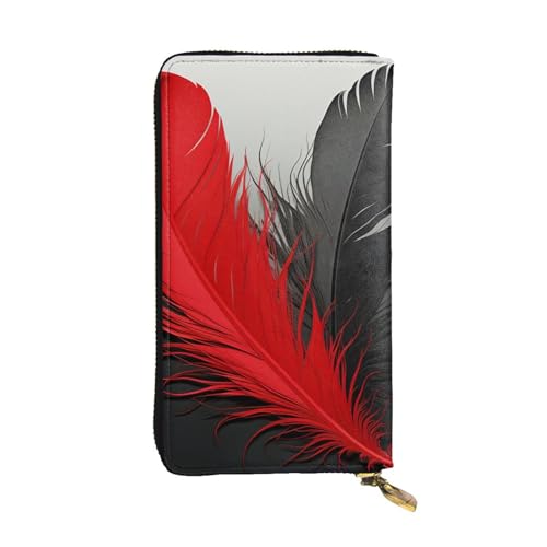 SDTYKHJ Damen Geldbörse Clutch Große Kapazität Lange Geldbörse Rot und Schwarz Feder Leder Damen Karte Handy Halter Reise Geldbörse von SDTYKHJ