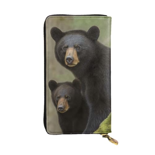 SDTYKHJ Damen Geldbörse Clutch Große Kapazität Lange Geldbörse Schwarz Bär Mutter und Junges Leder Damen Karte Handy Halter Reise Geldbörse von SDTYKHJ