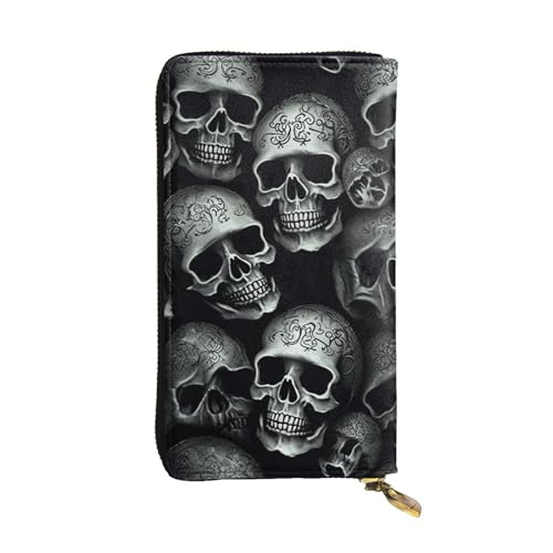 SDTYKHJ Damen Geldbörse Clutch Große Kapazität Lange Geldbörse Schwarz Schädel Leder Damen Kartenhalter Reise Geldbörse von SDTYKHJ