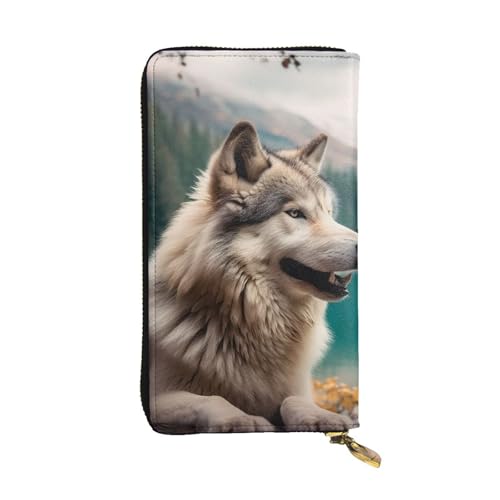 SDTYKHJ Damen Geldbörse Clutch Große Kapazität Lange Geldbörse Spaß Tier Wolf Leder Damen Karte Handy Halter Reise Geldbörse von SDTYKHJ