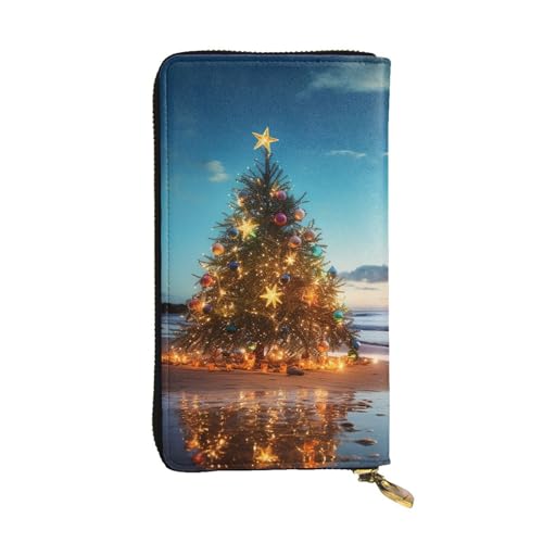 SDTYKHJ Damen Geldbörse Clutch Große Kapazität Lange Geldbörse Weihnachtsbaum am Strand Leder Damen Kartenhalter Reise Geldbörse von SDTYKHJ