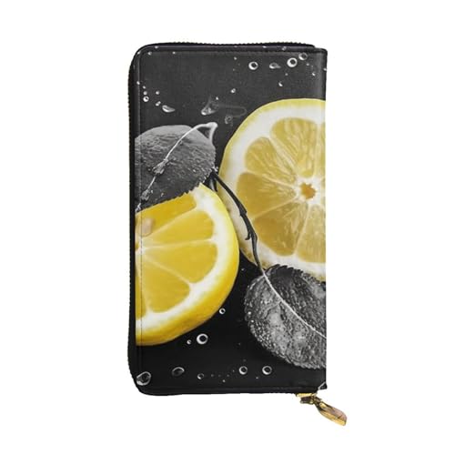SDTYKHJ Damen Geldbörse Clutch Große Kapazität Lange Geldbörse Zitrone mit auf Schwarz und Weiß Leder Damen Kartenhalter Reise Geldbörse von SDTYKHJ