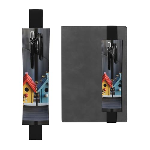SDTYKHJ Elastisches Band, Stifthalter, Leder, Stifthalter für Notizbücher, bunt, Frühlings-Vogelhäuser, Stifteetui, Lesezeichen, passend für 20,3 cm bis 25,4 cm große Notizbücher, Planer, Bücher, von SDTYKHJ