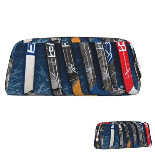 SDTYKHJ Federmäppchen, Eishockeyschläger, großes Federmäppchen, tragbare Münztasche, ästhetische Kosmetiktasche, Leder, Make-up-Tasche, Gold, Einheitsgröße von SDTYKHJ