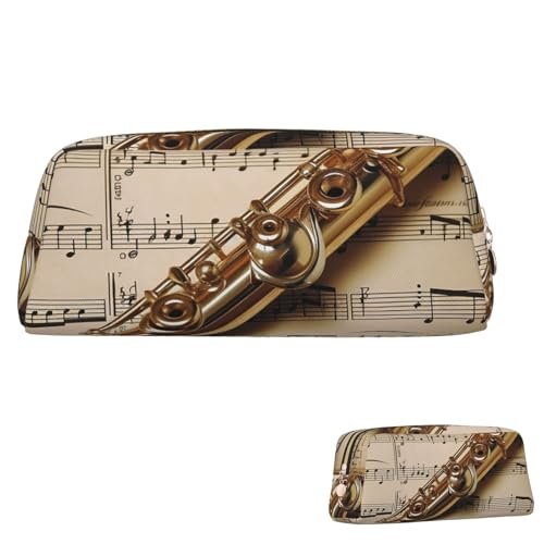 SDTYKHJ Federmäppchen, Flöte, Musik, große Bleistifttasche, tragbare Münztasche, ästhetische Kosmetiktasche, Leder, Make-up-Tasche von SDTYKHJ