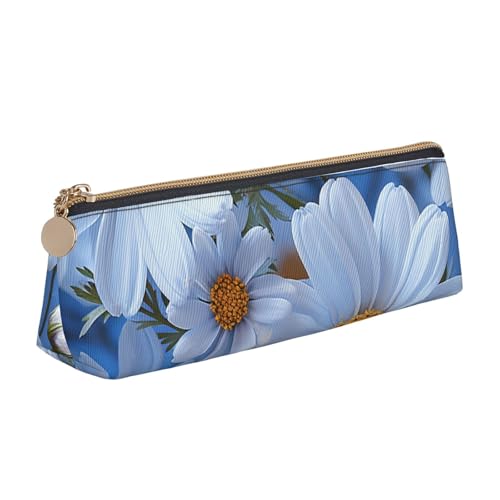 SDTYKHJ Federmäppchen, Gänseblümchen-Blau, großes Federmäppchen, tragbare Münztasche, ästhetische Kosmetiktasche, Leder, Make-up-Tasche von SDTYKHJ