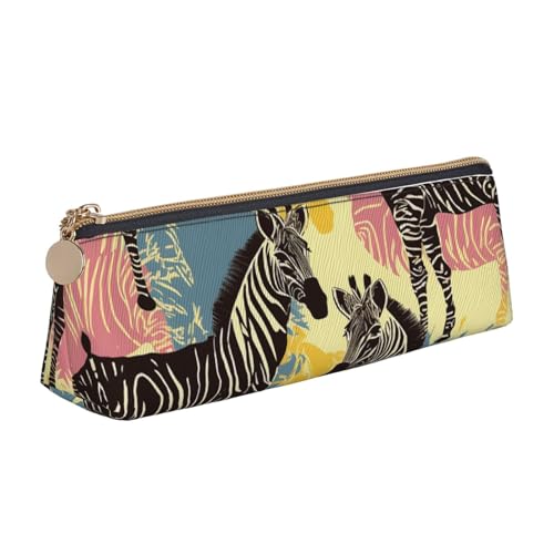 SDTYKHJ Federmäppchen, Giraffe und Zebra, große Bleistifttasche, tragbare Münztasche, ästhetische Kosmetiktasche, Leder, Make-up-Tasche von SDTYKHJ