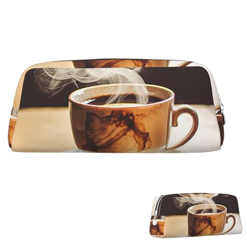SDTYKHJ Federmäppchen, Hot Coffee, großes Federmäppchen, tragbare Münztasche, ästhetische Kosmetiktasche, Leder, Make-up-Tasche, silber, Einheitsgröße von SDTYKHJ