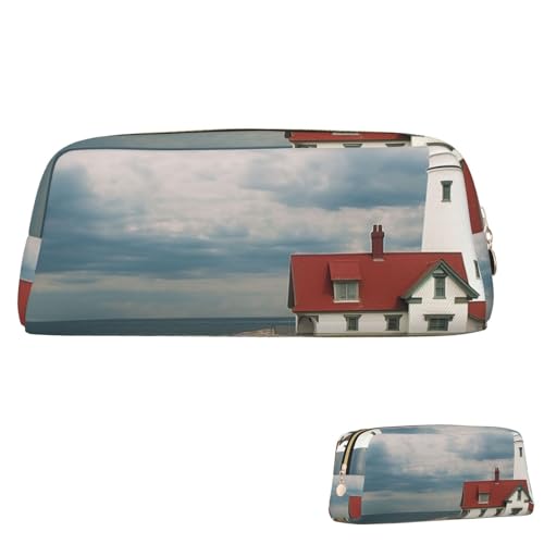 SDTYKHJ Federmäppchen, Leuchtturm-Hintergrund, großes Federmäppchen, tragbar, Münztasche, ästhetische Kosmetiktasche, Leder, Make-up-Tasche, Gold, Einheitsgröße von SDTYKHJ