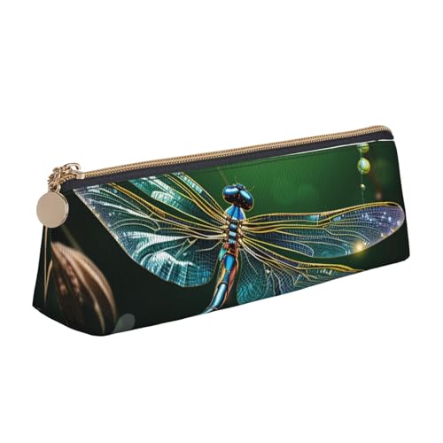 SDTYKHJ Federmäppchen, Libellen-Grün, große Bleistifttasche, tragbare Münztasche, ästhetische Kosmetiktasche, Leder, Make-up-Tasche von SDTYKHJ