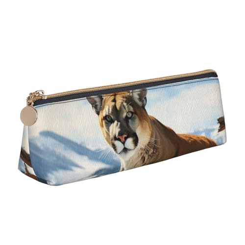 SDTYKHJ Federmäppchen, Motiv: Berglöwe, großes Federmäppchen, tragbar, Münztasche, ästhetische Kosmetiktasche, Leder, Make-up-Tasche von SDTYKHJ