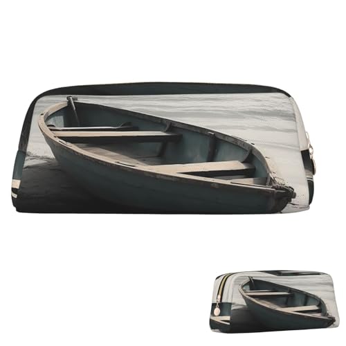 SDTYKHJ Federmäppchen, Motiv: Boot am Meer, großes Federmäppchen, tragbare Münztasche, ästhetische Kosmetiktasche, Leder, Make-up-Tasche, Gold, Einheitsgröße von SDTYKHJ