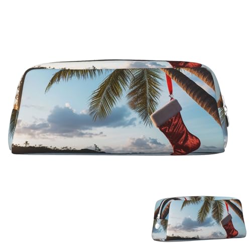 SDTYKHJ Federmäppchen, Motiv: Frohe Weihnachten, Palme, großes Federmäppchen, tragbare Münztasche, ästhetische Kosmetiktasche, Leder, Make-up-Tasche, silber, Einheitsgröße von SDTYKHJ