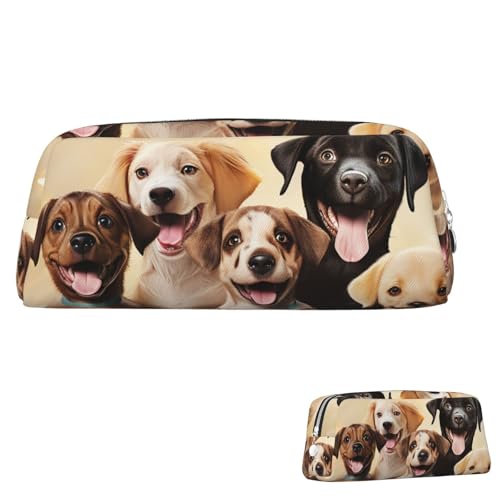 SDTYKHJ Federmäppchen, Motiv: Hunde, Happy Party, große Bleistifttasche, tragbare Münztasche, ästhetische Kosmetiktasche, Leder, Make-up-Tasche, silber, Einheitsgröße von SDTYKHJ